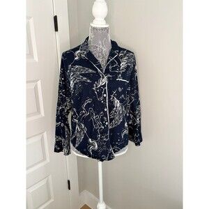 Victoria's Secret Unicorn Print Button down Sleep Shirt Women's Sz M Navy Blue